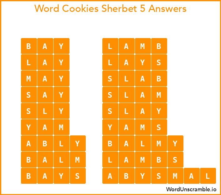 Word Cookies Sherbet 5 Answers