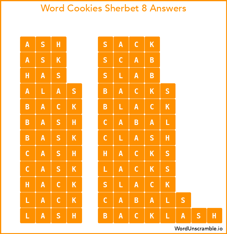 Word Cookies Sherbet 8 Answers