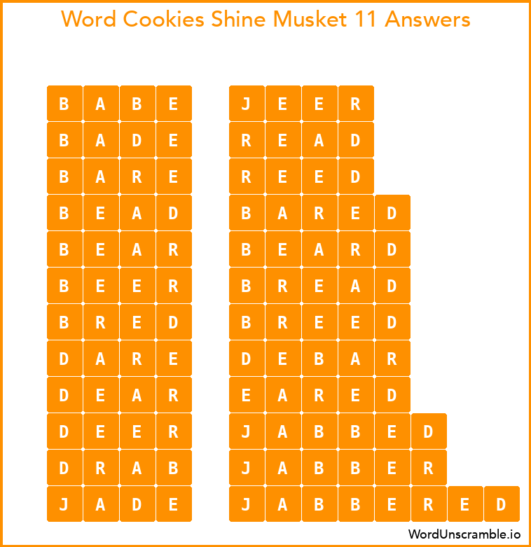 Word Cookies Shine Musket 11 Answers