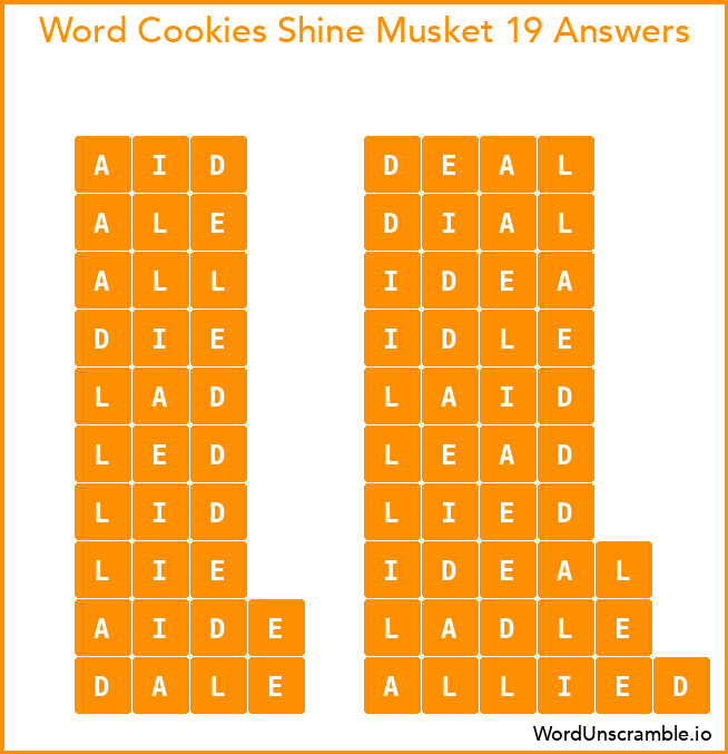 Word Cookies Shine Musket 19 Answers