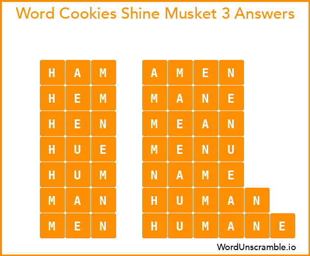 Word Cookies Shine Musket 3 Answers