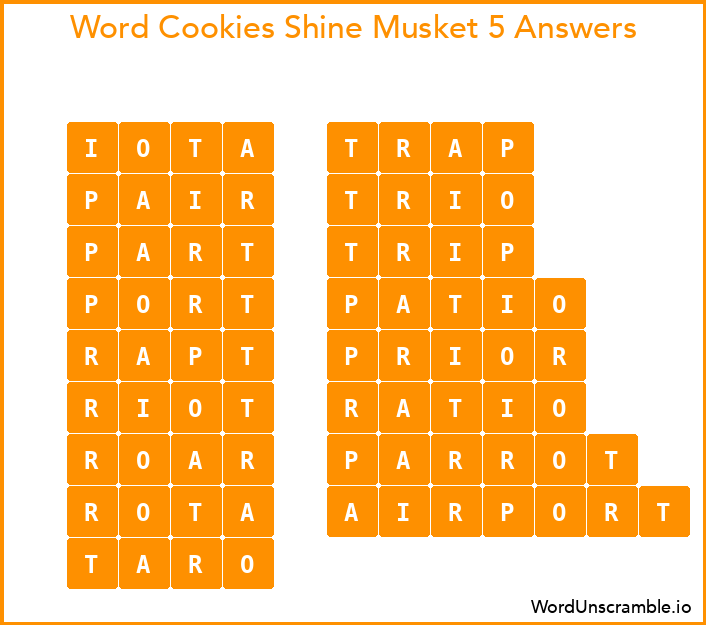 Word Cookies Shine Musket 5 Answers