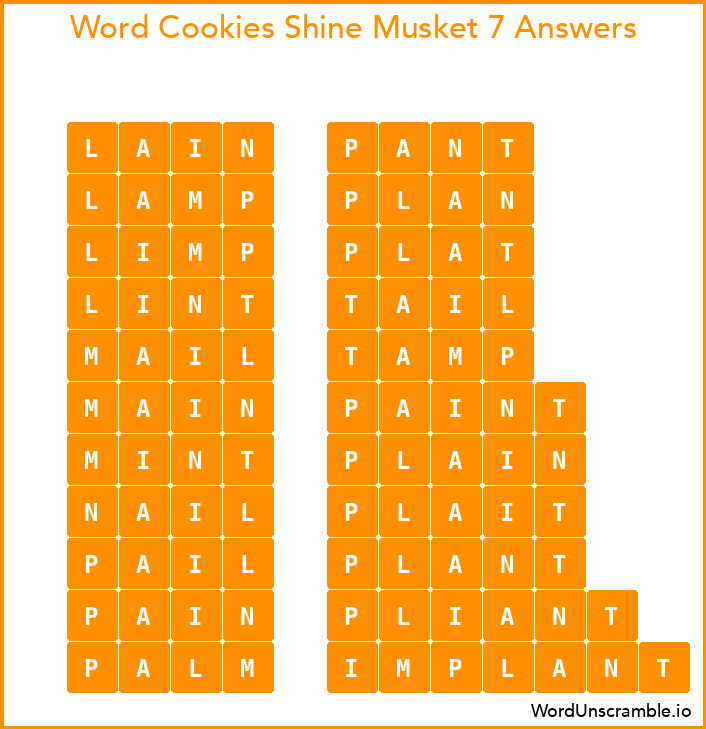 Word Cookies Shine Musket 7 Answers