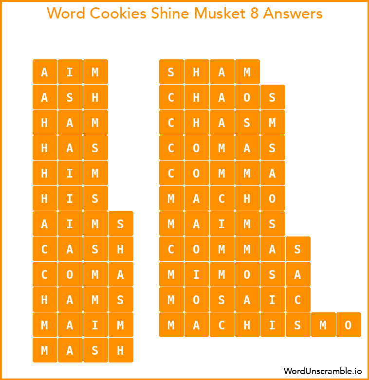 Word Cookies Shine Musket 8 Answers