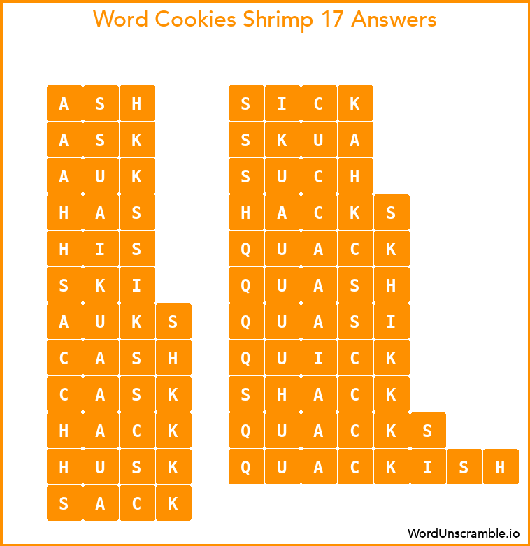 Word Cookies Shrimp 17 Answers