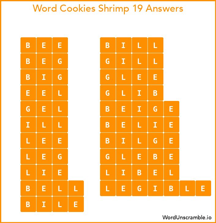 Word Cookies Shrimp 19 Answers