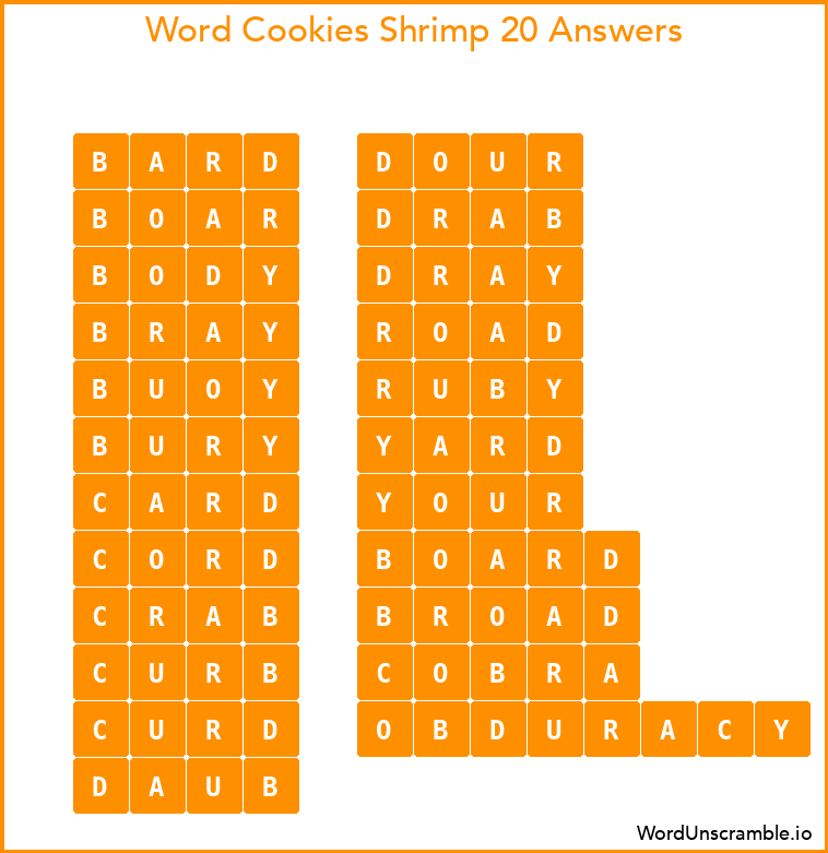 Word Cookies Shrimp 20 Answers