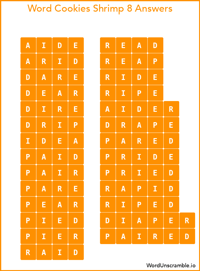 Word Cookies Shrimp 8 Answers