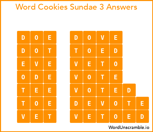 Word Cookies Sundae 3 Answers