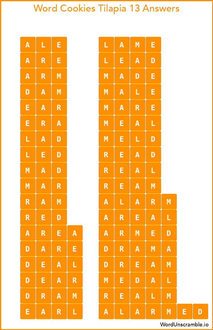 Word Cookies Tilapia 13 Answers