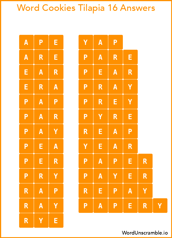 Word Cookies Tilapia 16 Answers