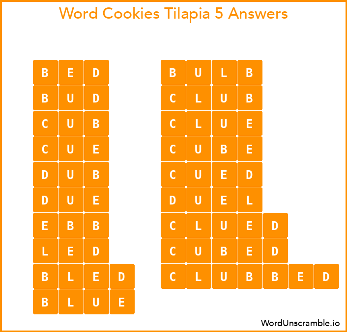 Word Cookies Tilapia 5 Answers