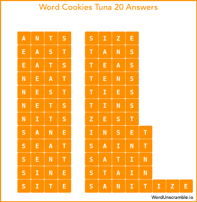 Word Cookies Tuna 20 Answers