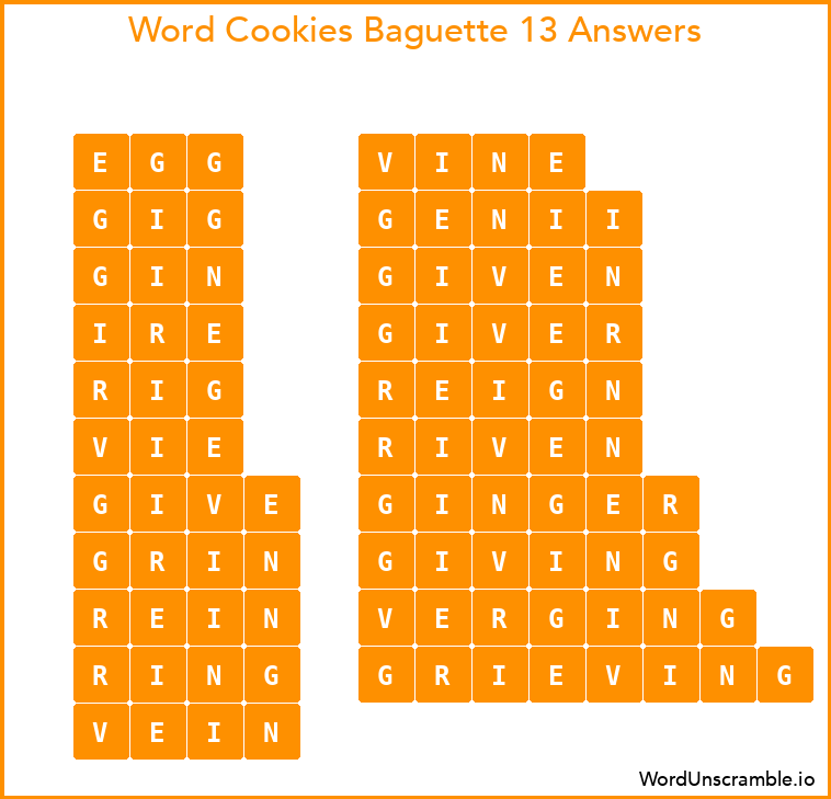 Word Cookies Baguette 13 Answers