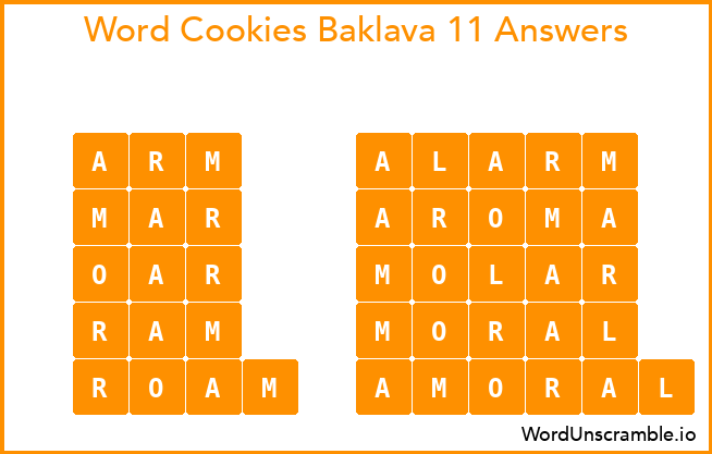 Word Cookies Baklava 11 Answers