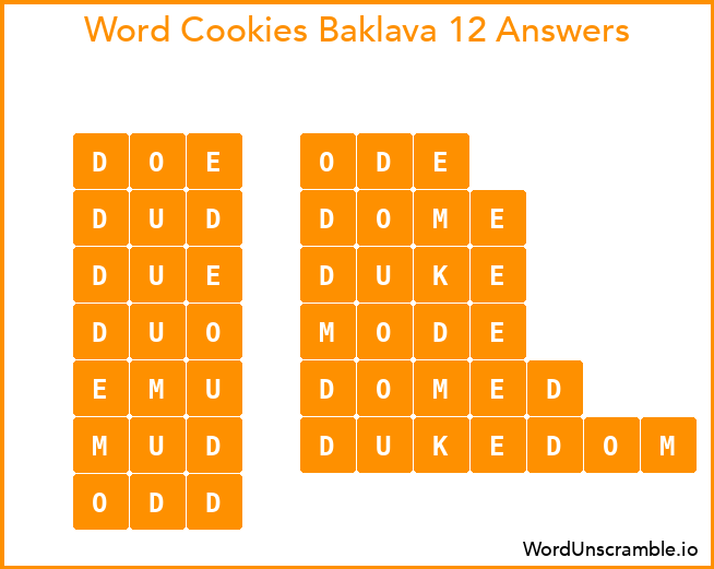 Word Cookies Baklava 12 Answers
