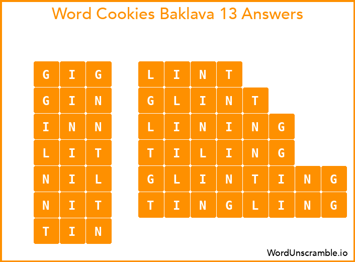 Word Cookies Baklava 13 Answers
