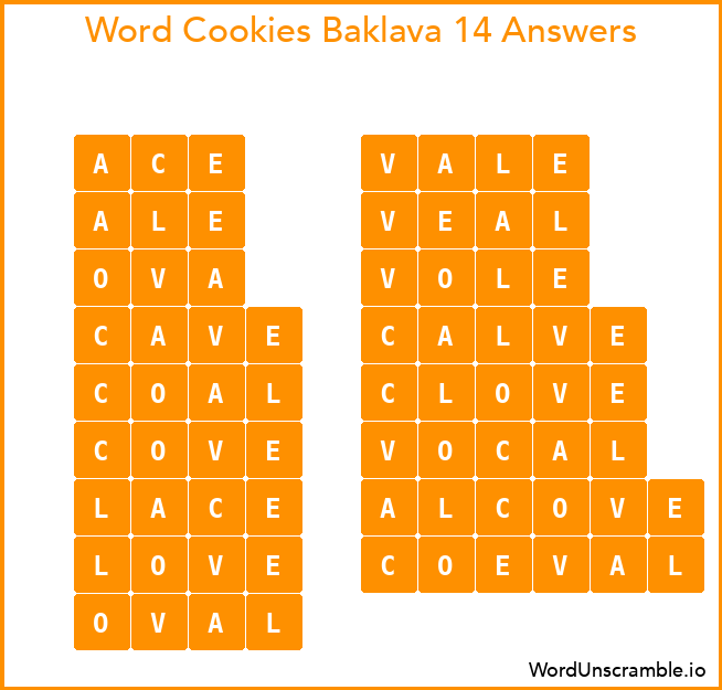 Word Cookies Baklava 14 Answers