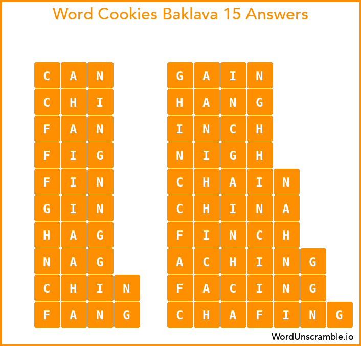 Word Cookies Baklava 15 Answers
