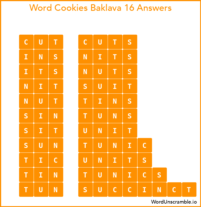 Word Cookies Baklava 16 Answers