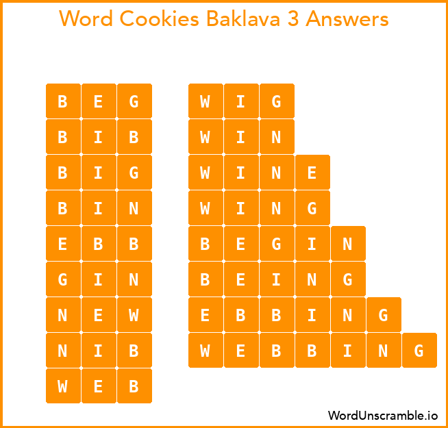 Word Cookies Baklava 3 Answers