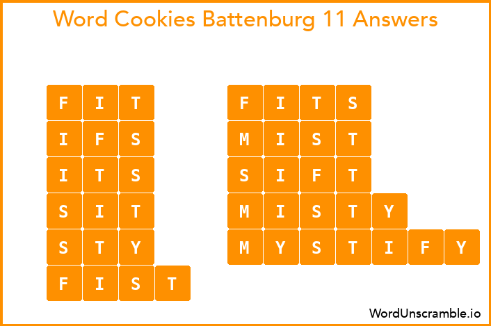 Word Cookies Battenburg 11 Answers