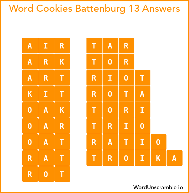Word Cookies Battenburg 13 Answers