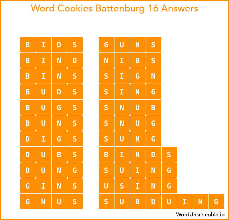 Word Cookies Battenburg 16 Answers