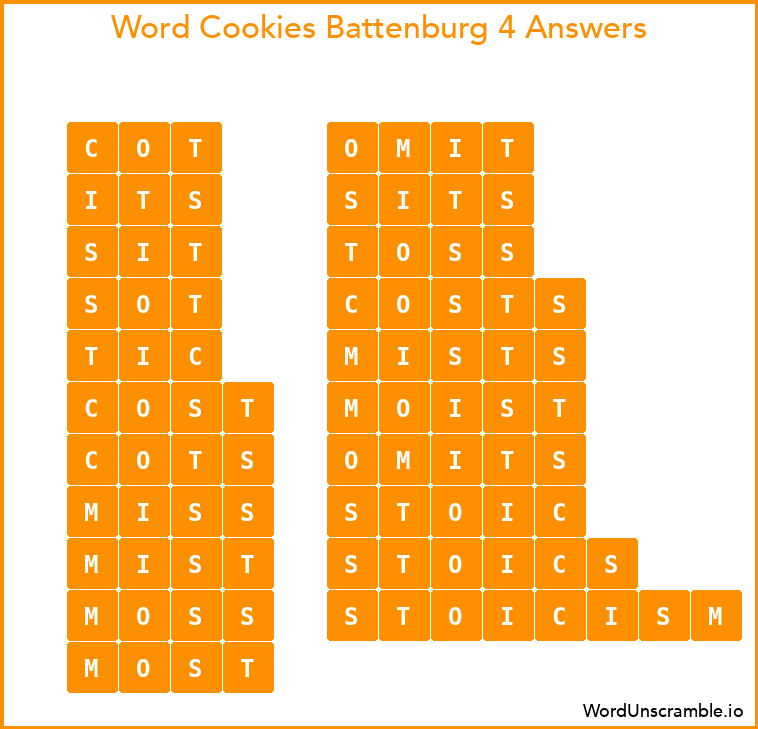 Word Cookies Battenburg 4 Answers