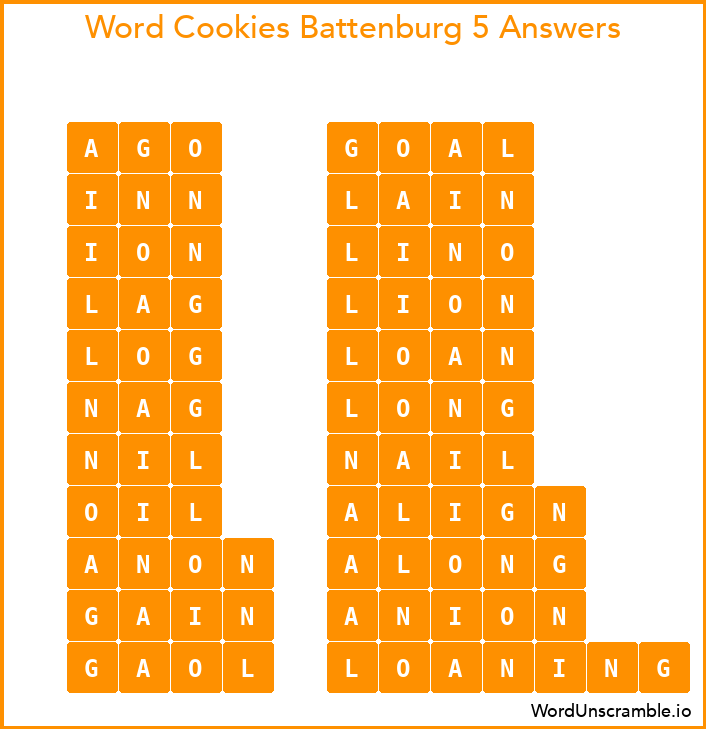 Word Cookies Battenburg 5 Answers