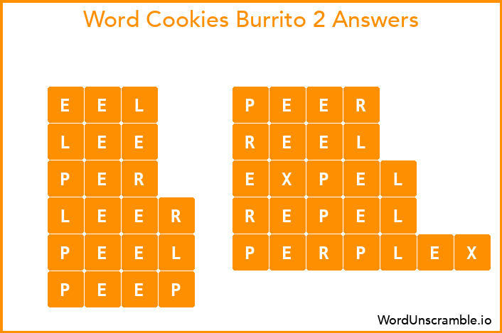 Word Cookies Burrito 2 Answers