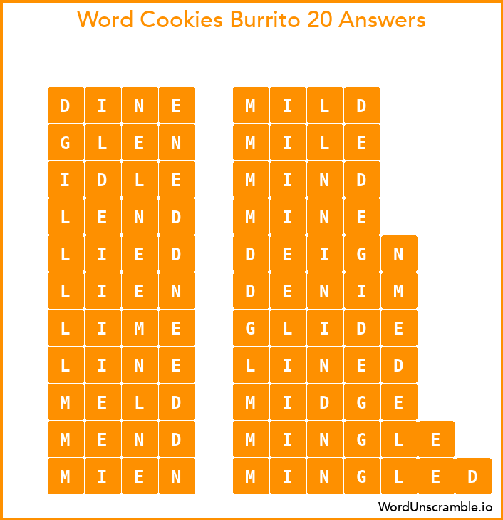 Word Cookies Burrito 20 Answers