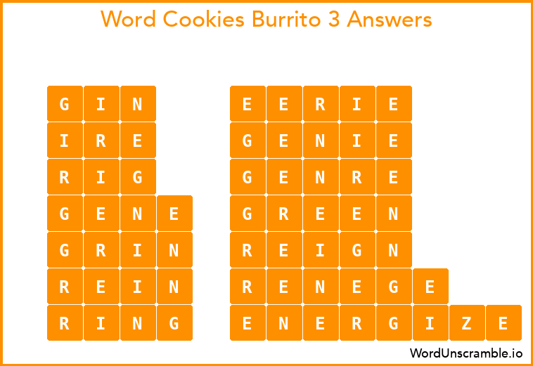 Word Cookies Burrito 3 Answers