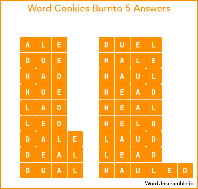 Word Cookies Burrito 5 Answers