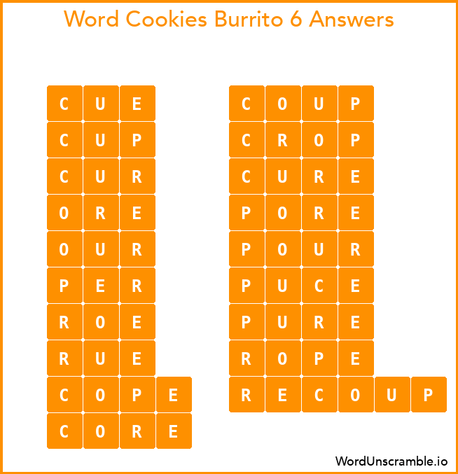 Word Cookies Burrito 6 Answers