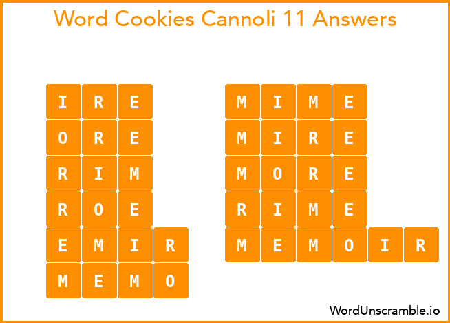 Word Cookies Cannoli 11 Answers