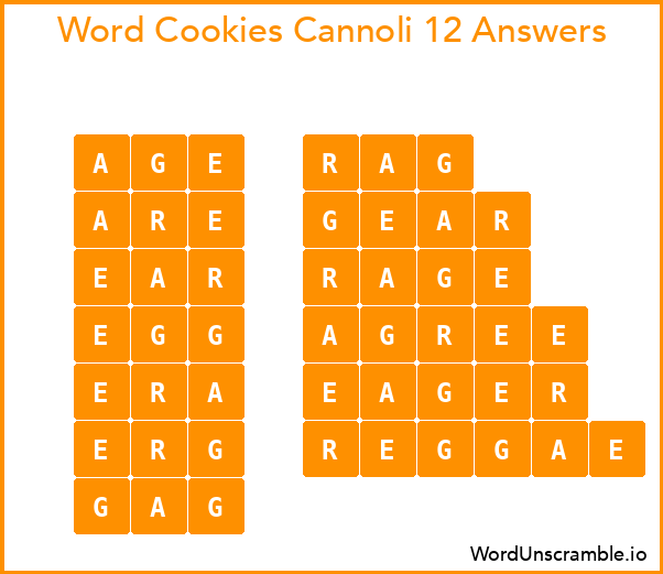 Word Cookies Cannoli 12 Answers