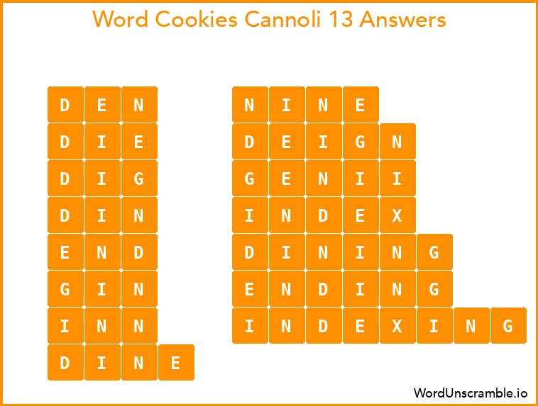 Word Cookies Cannoli 13 Answers