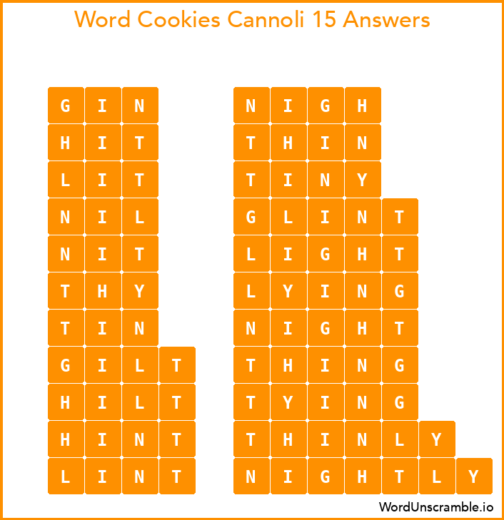 Word Cookies Cannoli 15 Answers