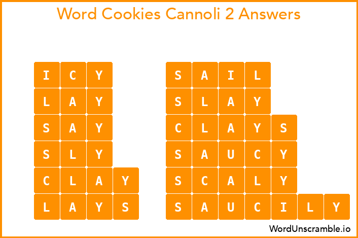 Word Cookies Cannoli 2 Answers