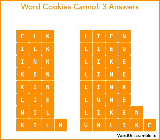 Word Cookies Cannoli 3 Answers
