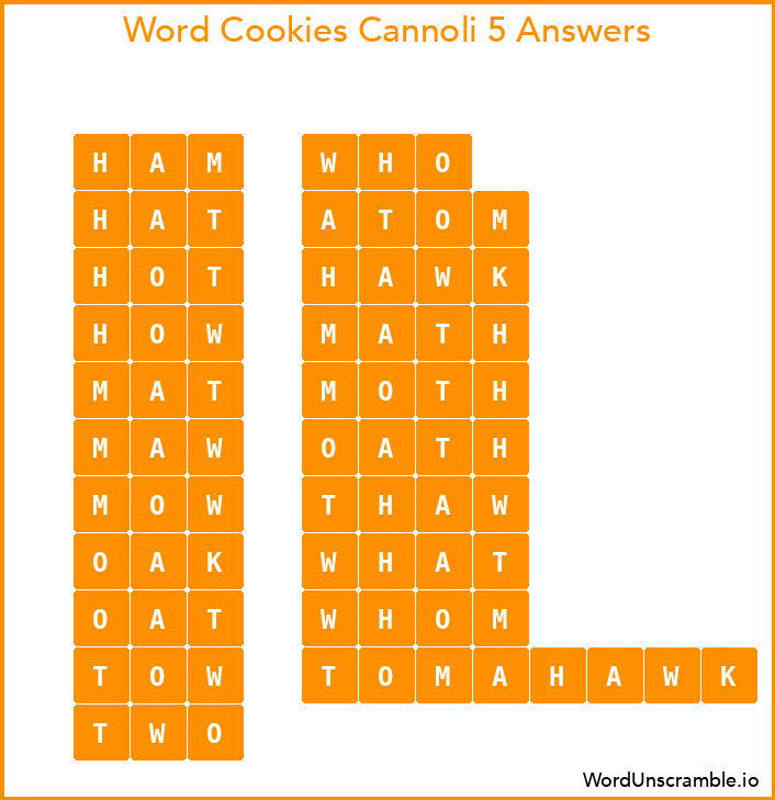 Word Cookies Cannoli 5 Answers