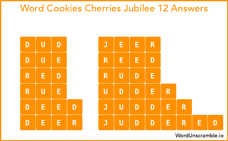 Word Cookies Cherries Jubilee 12 Answers