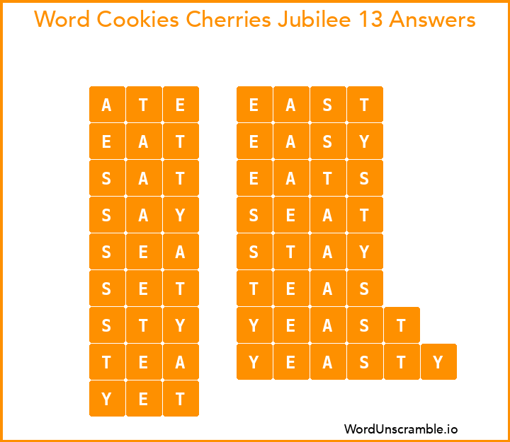 Word Cookies Cherries Jubilee 13 Answers