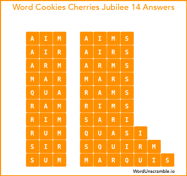 Word Cookies Cherries Jubilee 14 Answers