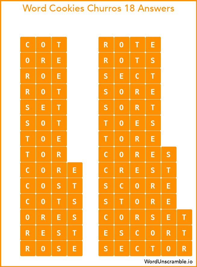 Word Cookies Churros 18 Answers