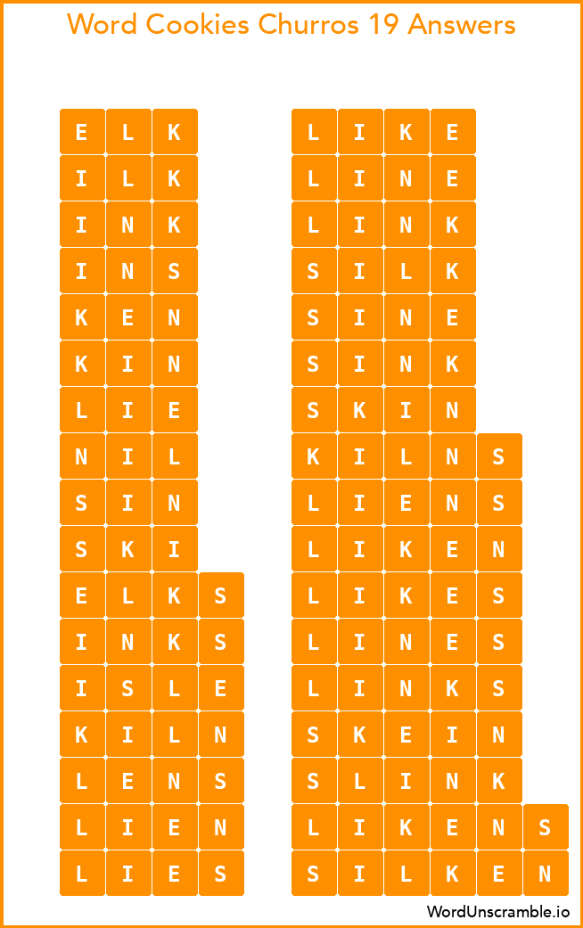 Word Cookies Churros 19 Answers