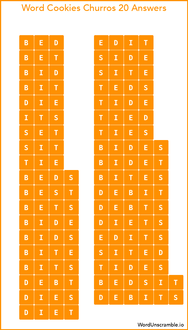 Word Cookies Churros 20 Answers