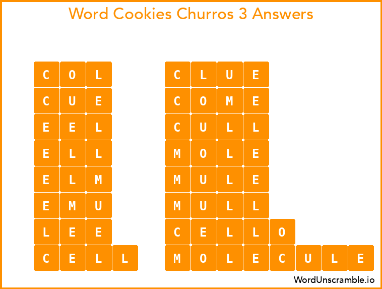 Word Cookies Churros 3 Answers