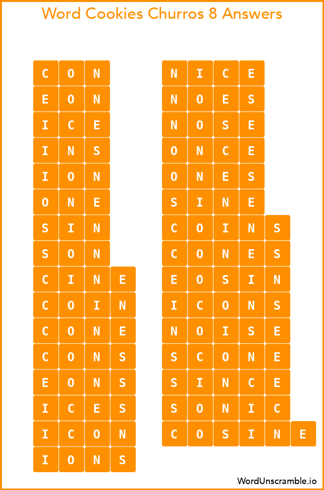 Word Cookies Churros 8 Answers